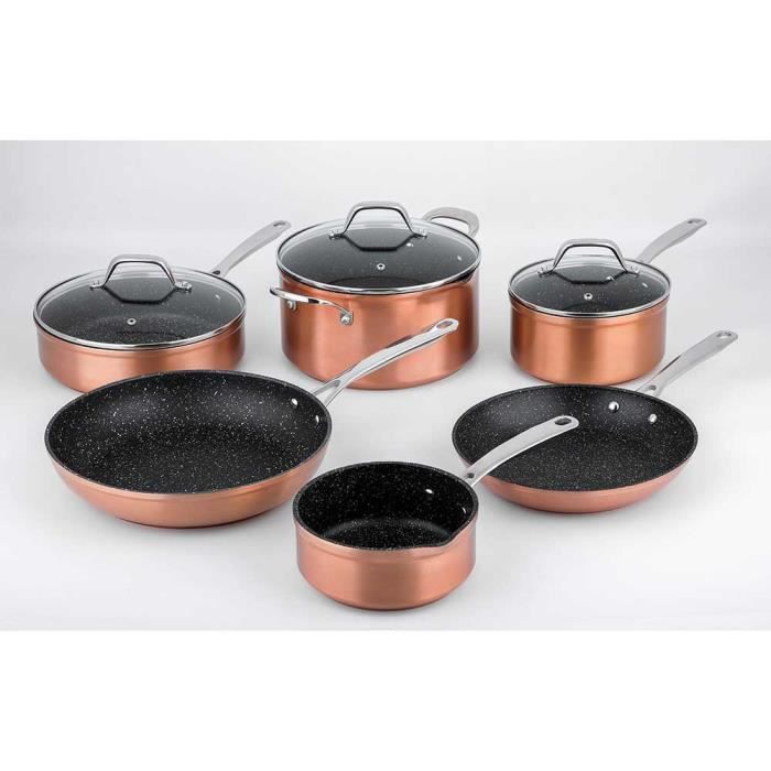 Batterie de cuisine 9 pièces couleur cuivre effet pierre - Laguiole Qualité Pro Cuivre