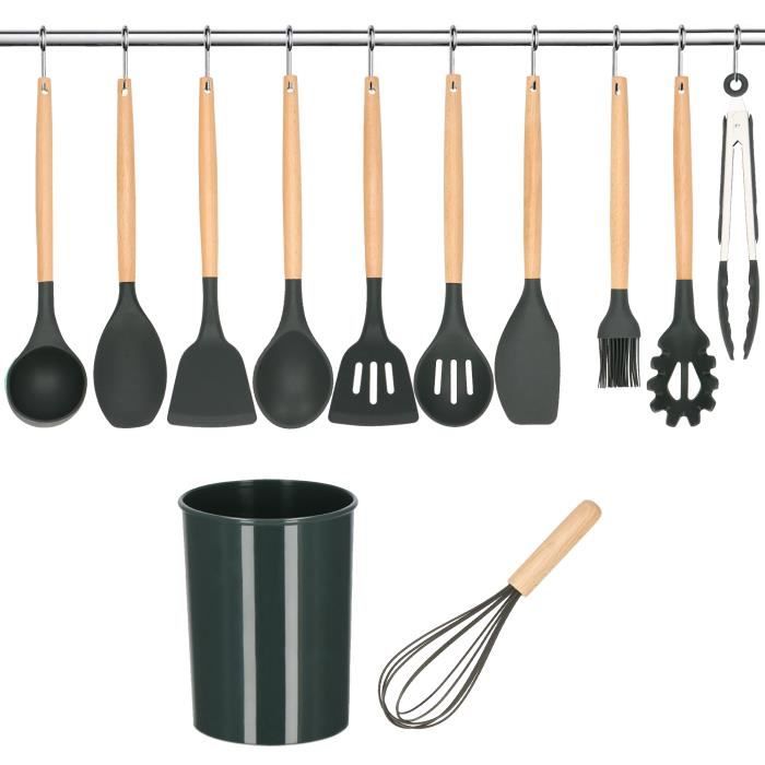 SPRINGOS® 12pcs Set ustensiles de cuisine en silicone avec Boîte de rangement Coffret - Noir