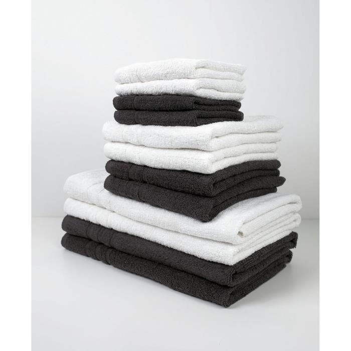 TODAY Lot de 10 Serviettes de bain - 100% coton - Chantilly et gris TODAY