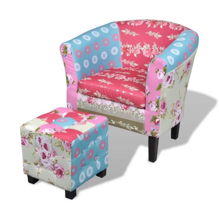 Fauteuil ergonomique avec repose-pieds Design floral patchwork multicolore Chaise de détente 68 x 60 x 70 cm
