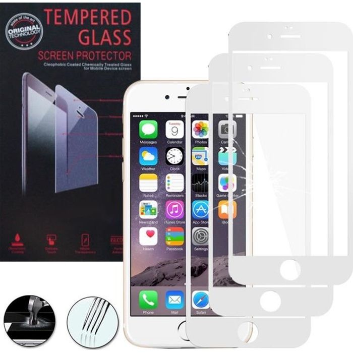 Pour Apple iPhone 6 Plus- 6s Plus: Lot - Pack de 3 Films de protection d'écran Verre Trempé de Couleur - BLANC