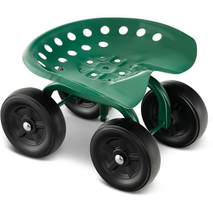 RELAX4LIFE Brouette Tabouret de Jardin en Métal Hauteur Réglable Chariot de Jardin à Roulettes Charge 150 kg Vert