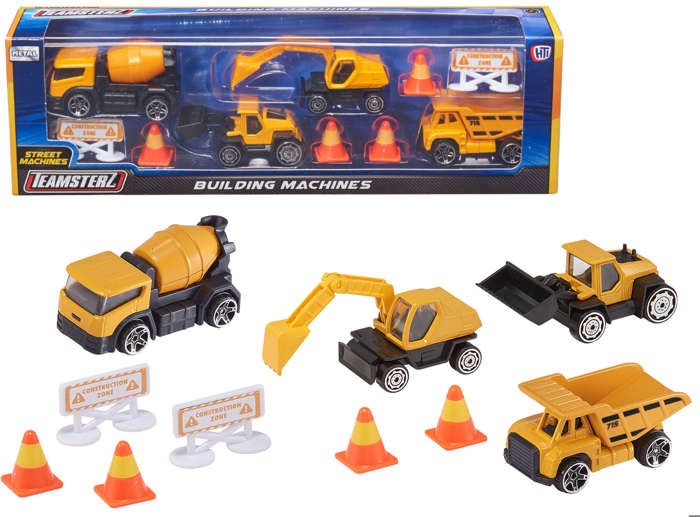 Pack De 4 Véhicules De Construction Miniatures Toyland – Bétonnière, Arroseur, Pelle, Bulldozer, Métal/plastique, Dès 3 Ans