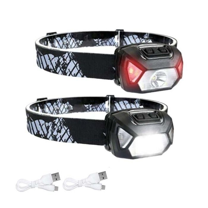 2 pièces - Lampe frontale LED rechargeable par USB 6 modes déclairage IPX4 adaptée au cyclisme au camping à la randonnée