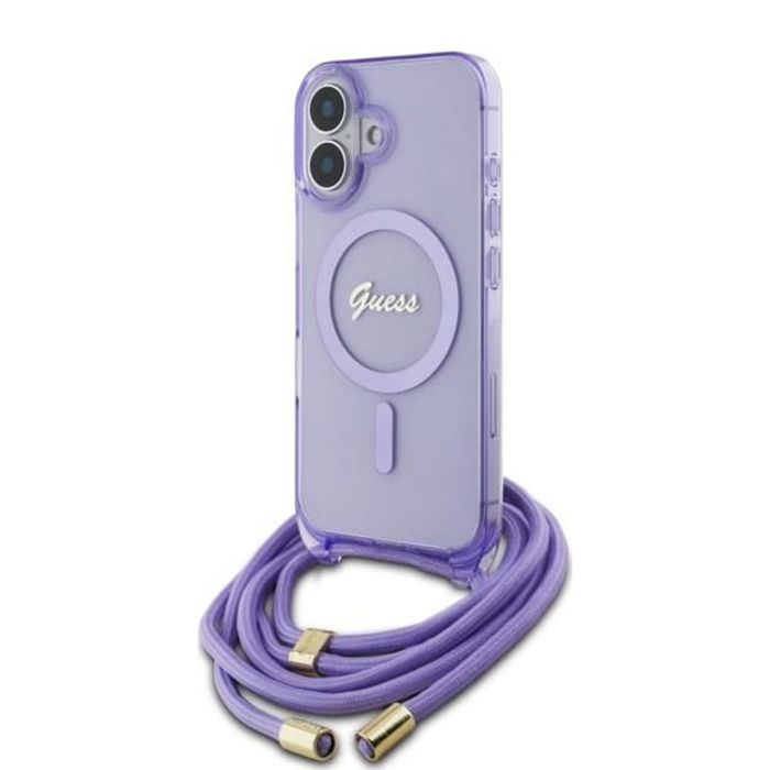 Guess Coque IML Crossbody Cord Script MagSafe avec cordon pour iPhone 16 Violet - vue 4