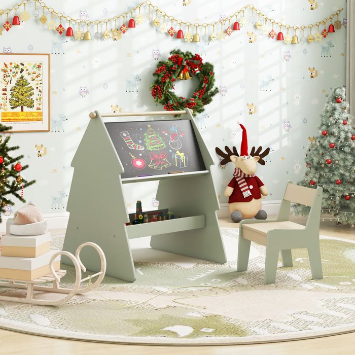 Tableau Double Face GOPLUS Pour Enfants - Blanc Magnétique/Noir à Craie - Chevalet Réglable Avec Plateau - Dès 3 Ans