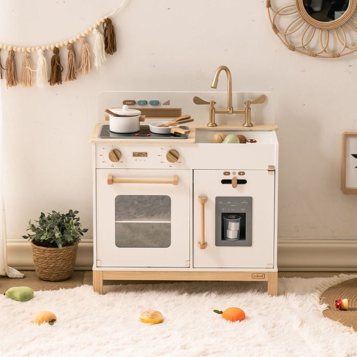 Les enfants jouent ensemble de cuisine - ROBOTIME Montessori en bois blanc