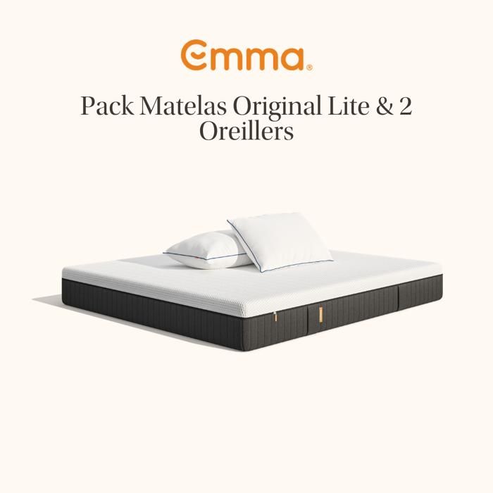 EMMA Pack Matelas Emma Original Lite+ 160x200 + 2 Oreillers Emma Original Confort + Ressorts + Mémoire de Forme