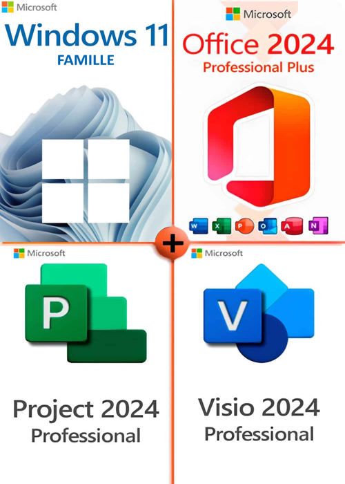 Pack Windows 11 Famille + Office 2024 + Visio 2024 + Project 2024