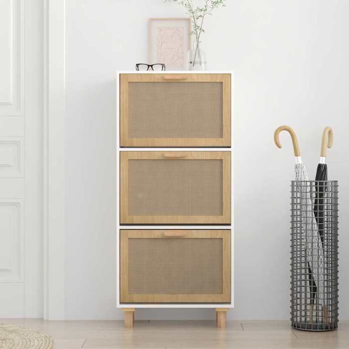 RemiseArmoire/meuble à chaussures Blanc 52 x 25 x 115 cm - bois dingénierie/rotin JILIMAISON2025 52333554