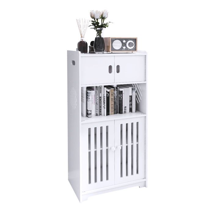 Colonne à 4 niveaux pour salle de bain Armoire dangle avec 4 portes et 1 niches ouvertes Étagère de rangement 36x22x75cm