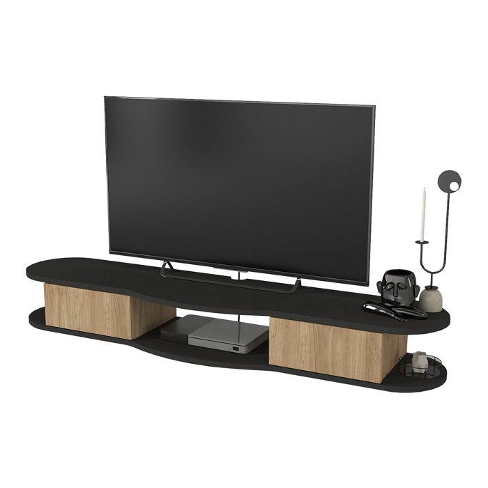 Meuble TV Nyskiri mural 150 x 35 x 19 cm anthracite / effet chêne