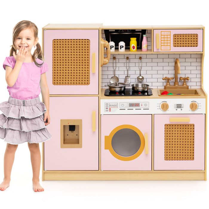 GOPLUSCuisine en Bois, Jouet Modulaire avec Son et Lumière, Réfrigérateur, Machine à Laver, Hotte, Micro-Ondes, Rangement pour 3+ Ans (Brun GOPLUSCuisine en Bois, Jouet Modulaire avec Son et Lumière, Réfrigérateur, Machine à Laver, Hotte, Micro-Ondes, Rangement pour 3+ Ans (Brun