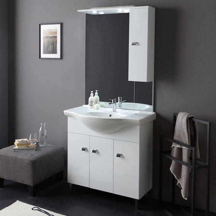 MEUBLE DE SALLE DE BAINS DE 85 CM À POSER AU SOL BLANC BRILLANT SMERALDO