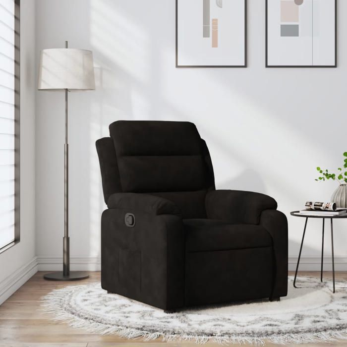 Printemps/été 2025 Fauteuil Relax SOLOMON Fauteuil inclinable noir velours - 75x92.5x100 cm LV6047