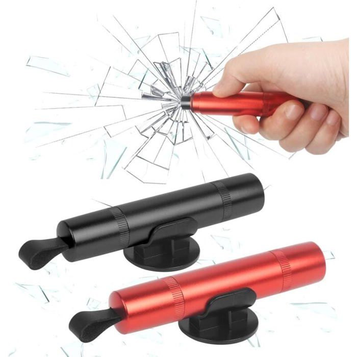 Lot de 2 coupe-ceintures de sécurité brise-vitre 2 marteaux brise-vitre 2 en 1 compacts et portables avec deux supports adhésif
