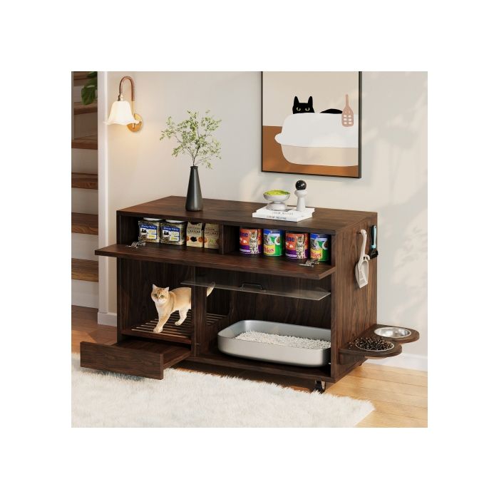 Meuble Liti re Portable Pour Chat Avec Bac Croquettes Et Bac meuble-liti-re-portable-pour-chat-avec-bac-croquettes-et-bac