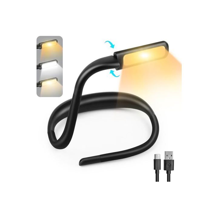 Lampe de lecture de cou lampe de chevet LED rechargeable 3 couleurs bras pliable idéale pour la lecture et le tricot