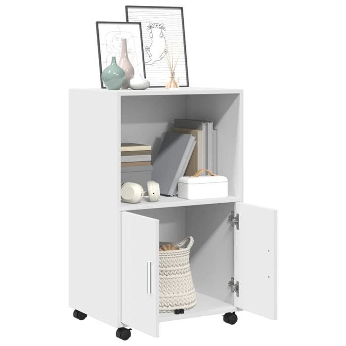 Buffet bas - JILI - Blanc Armoire à roulettes - pour salon - blanc 55x40x91 cm bois d’ingénierie FR342