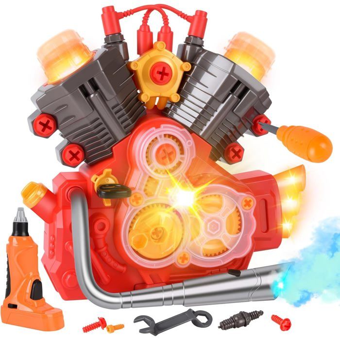 Kit Moteur V2 Muuchuu Technique – 867 Pièces – Avec Lumière, Son, Brumisateur, Boîte 4 Vitesses – Modèle De Moto Cruiser – Cadeau Adulte Passionné