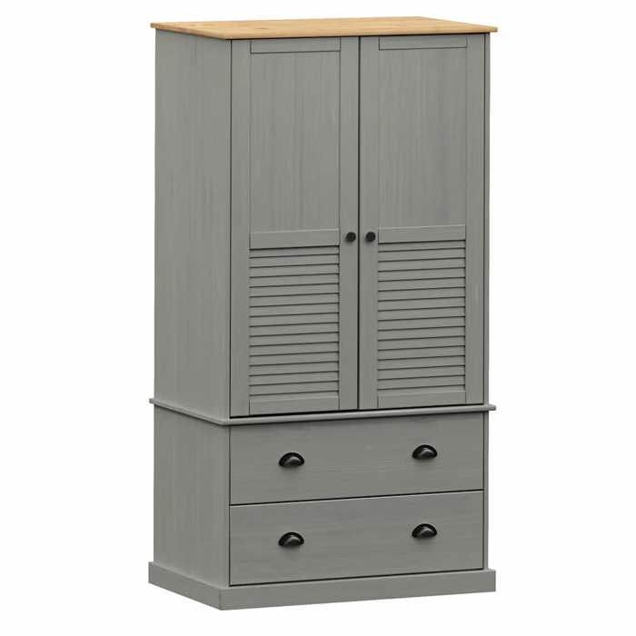 Gris Garde-robe CLARENCE Armoire penderie Pour chambre VIGO gris 90x55x170 cm bois massif de pin LV1508