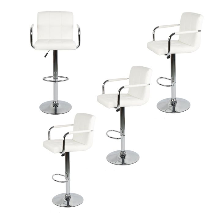 MIPAN.Tabourets de Bar Blanc - Lot de 4 Chaises de Bar - Avec Accoudoirs Dossier Rotatif - Pivotantes + Réglables en Hauteur