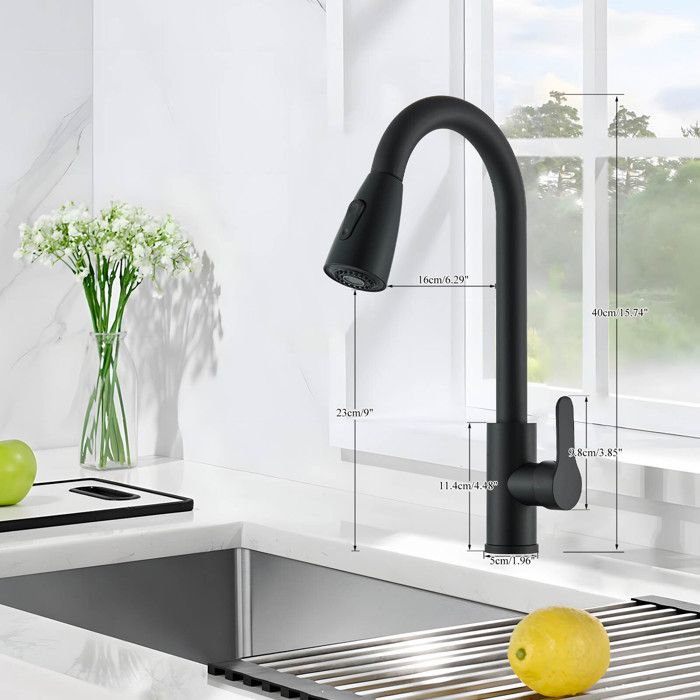 Robinet de Cuisine avec Douchette Extensible Mitigeur Rabattable Mitigeur Robinet Evier de Cuisine 360° dÉvier à Arc Élevé Noir