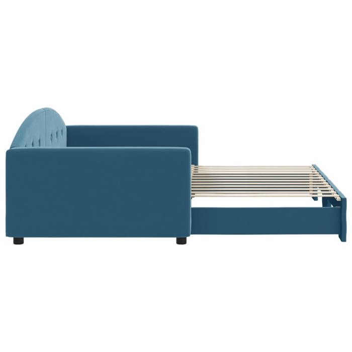 Lit de jour avec gigogne - UU - Bleu - Velours - 100x200 cm - 2 en 1 canapé-lit - Structure bois et métal