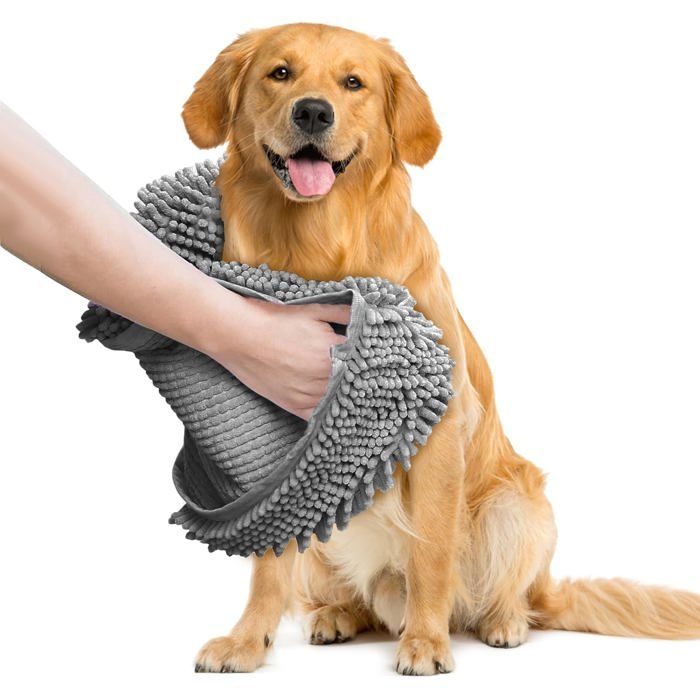 Serviette de bain absorbante en microfibre lavable pour chien sécher les grands animaux de compagnie mouillés - Gris (60*35cm)