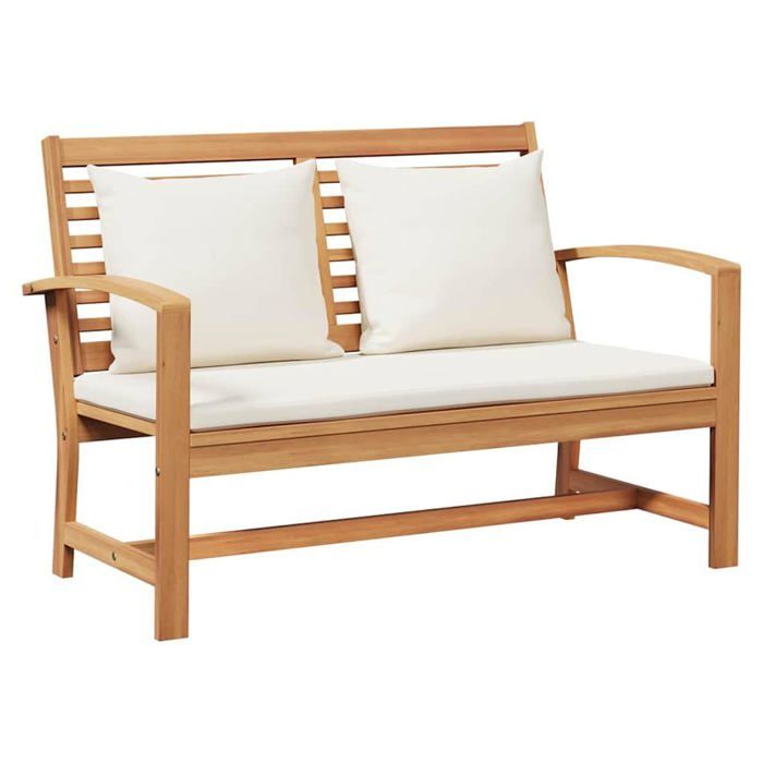 Banc en bois de teck massif - vidaXL - 110x66x76 cm - Marron et crème - Durable - Utilisation en extérieur