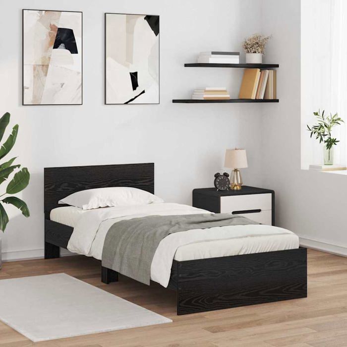 Cadre de lit avec éclairage LED - vidaXL - Chêne Noir - 100x200 cm - Bois dingénierie - Éclairage LED multicolore