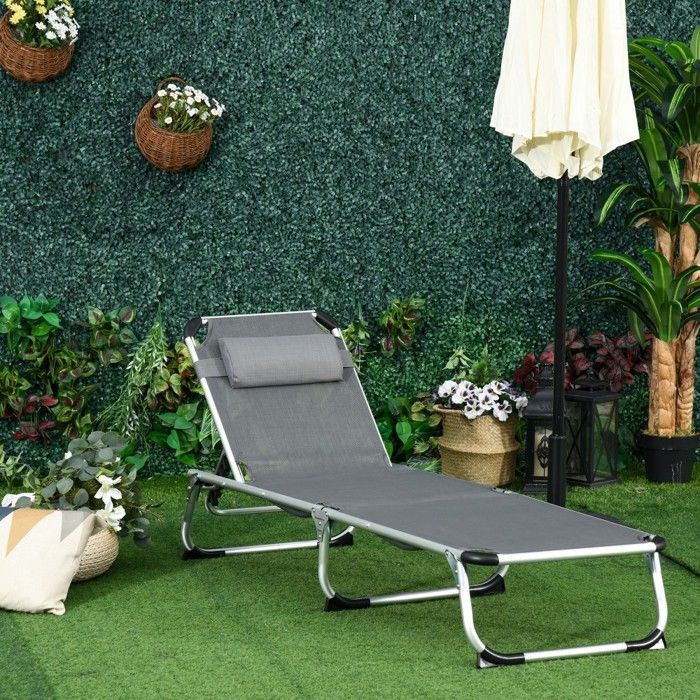 Chaise longue jardin aluminium pliable 5 positions ergonomique tissu maille grise 170x60x76 cm design moderne et confortable