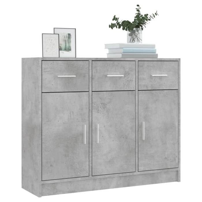 [94426]Buffet Bahut MEUBLECHIC commode meuble de rangement gris béton 91x28x75 cm bois dingénierie Poids:30 Kg