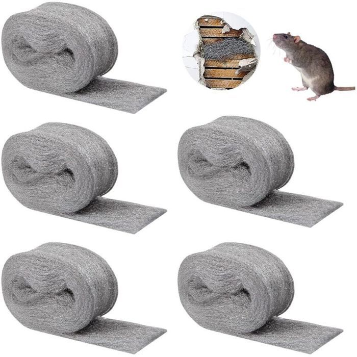Paille de fer - PZCC - 5 rouleaux - 0000 - 3.8m-4m par rouleau - Anti-souris - Polissage - Gris - Réutilisable - Durable