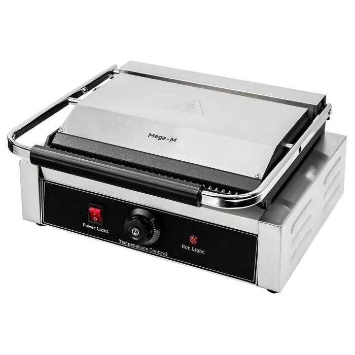Grill contact rainuré - Mega-M - 2300W - 230V - Idéal pour viandes poissons tortillas - Plaque en fonte rainurée