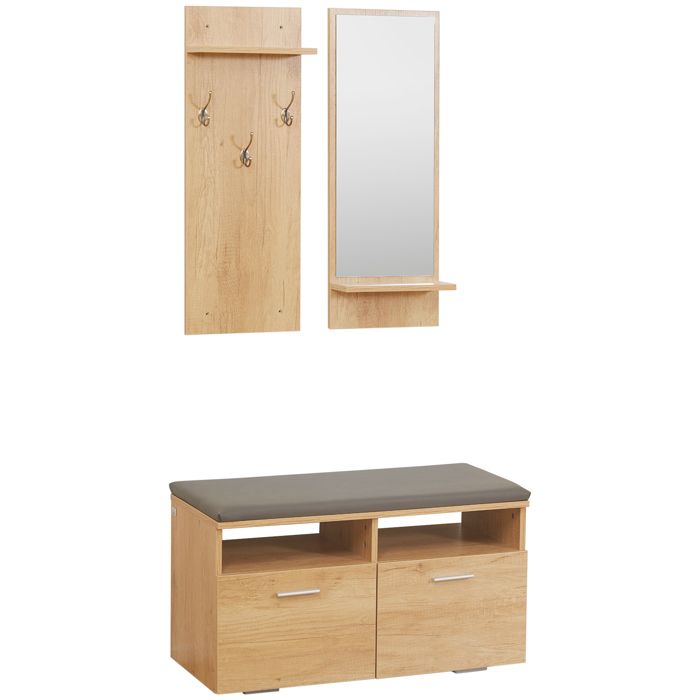 Ensemble de meuble dentrée vestiaire dentrée 1 miroir avec étagère 1 porte-manteau avec étagère 1 banc à chaussures