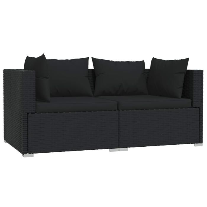 Noir Siège de jardin - Salon de jardin - (3 pcs) - avec coussins Noir Résine tressée C1042