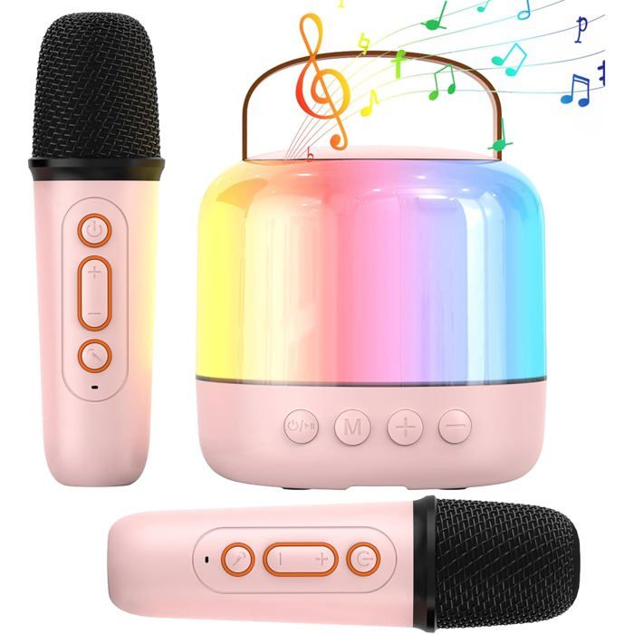 Mini machine de karaoké pour enfants et adultes : haut-parleur Bluetooth portable avec 2 microphones sans fil mini jouet de karaoké