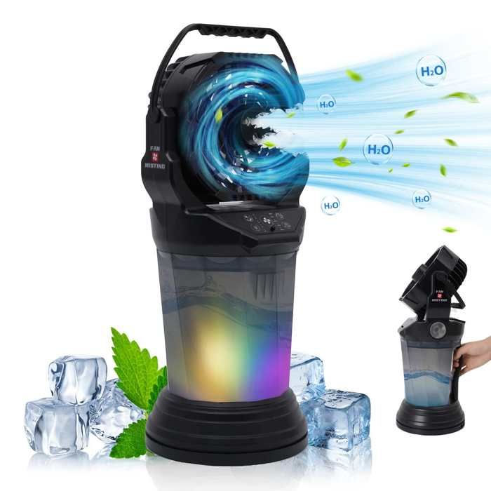 Ventilateur Brumisateur Portable 15000mAh 4 Vitesses Oscillant Lampe LED Réservoir 2000ml Refroidisseur d’Air pour Sport noir