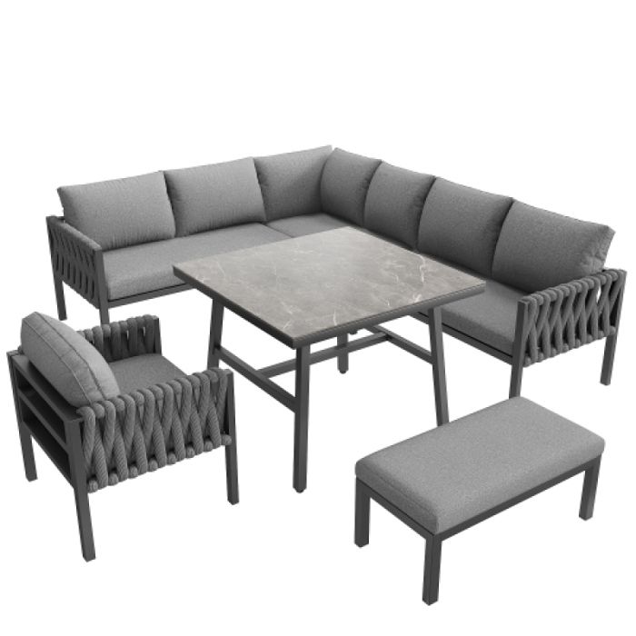 Salon de jardin Canapé de jardin L 8 places - Confort optimal avec coussins 8cm & Double protection anti-rouill SALON BAS DE JARDIN