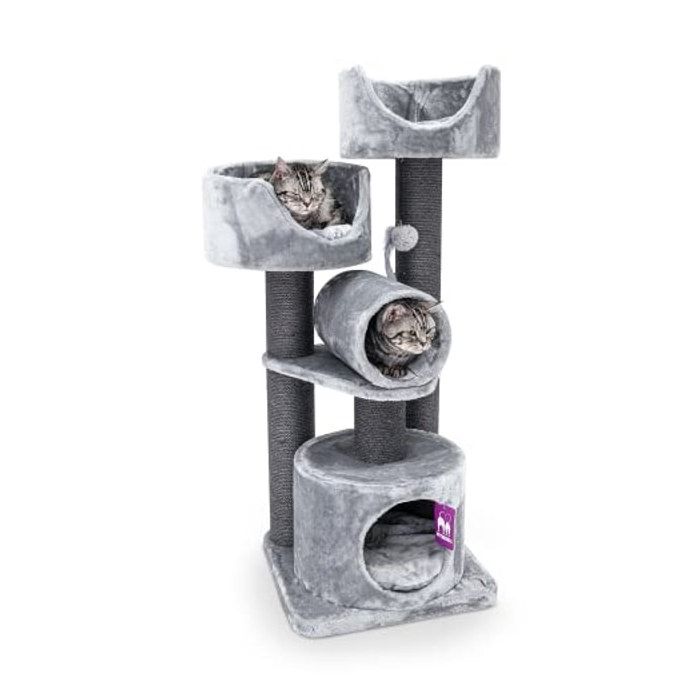 Arbre à chat - PETREBELS - 125 cm - Gris - Sisal naturel - Multi-niveaux stable (2 sofas niche)