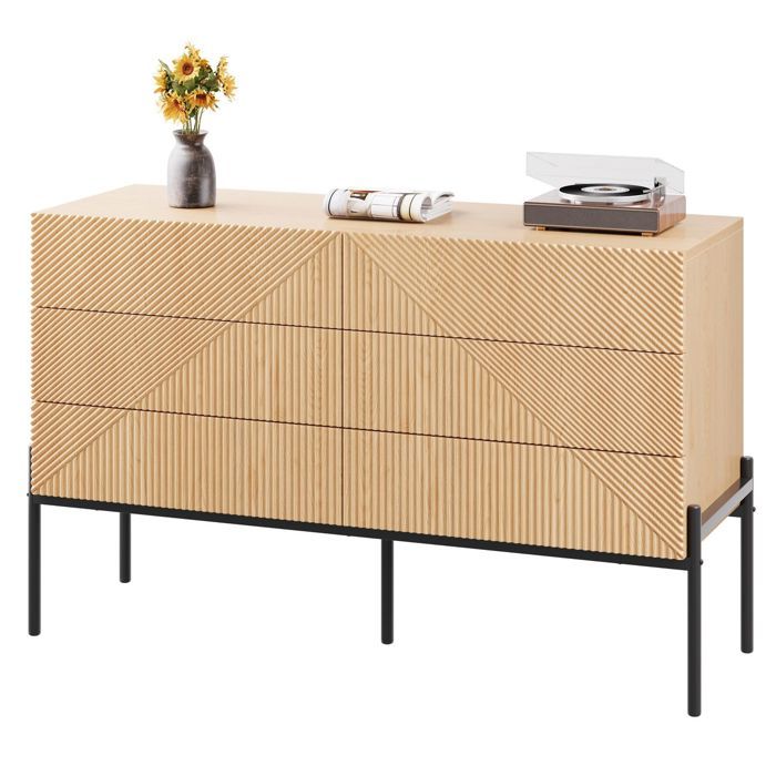 Buffet bas - SOGEU - Texture 3D - 6 tiroirs - Pieds en fer - Large plateau