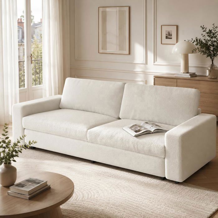 Canapé 2 Places mobilier de Salon Moderne Confortable canapé en Teddy avec Dossier Haut et accoudoirs Larges Blanc