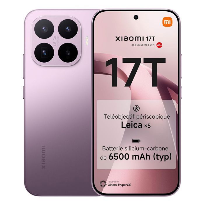 Smartphone Xiaomi 17T 5G 12Go Ram 256Go Violet Écran 6.59 AMOLED 6500 mAh Téléobjectif Leica 5x - Version globale