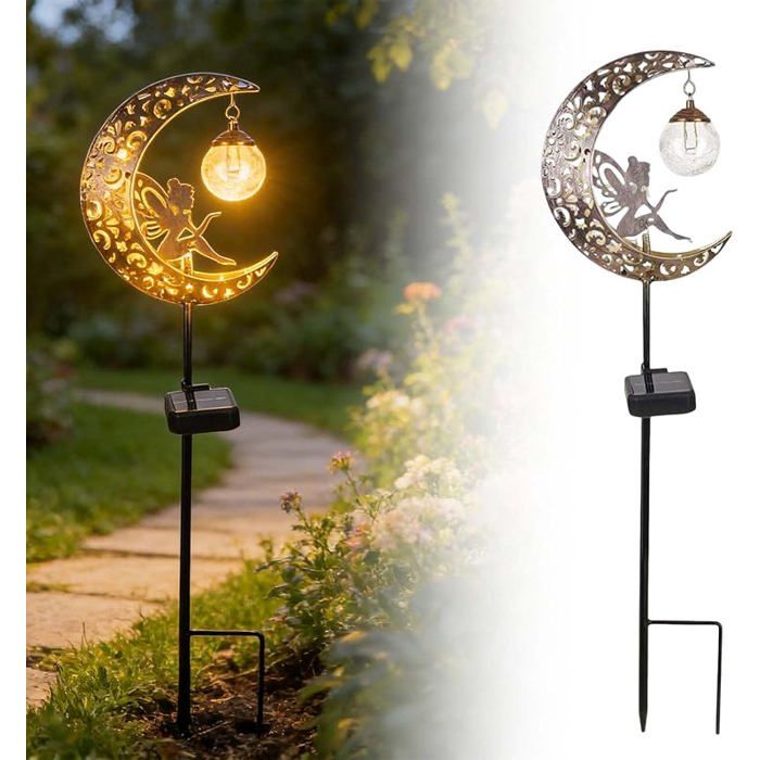 Lampes Soires de JardinMétal Lune LED Boule de Verre Lumière Soire ExterieurFée Decoration Jardin Exterieur