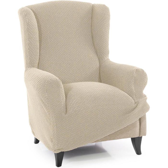 Housse Super élastique pour Fauteuil à Oreilles 1 Place 70 à 100 cm Beige Protecteur de qualité en Tissu Jacquard Toucher Coton