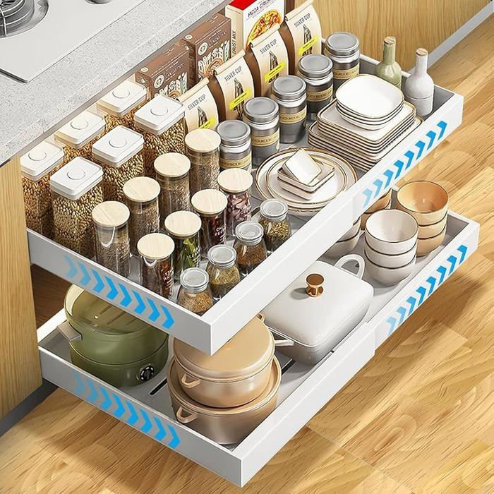 Lot de 2 tiroirs extensibles télescopiques pour armoires de cuisine rgeur régble de 42 à 68 cm pas de perçage 42*68cm