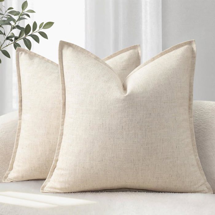 Housses de coussin en lin et coton 40x40 cm - lot de 2 - finition bordée beige pour salon moderne et confortable