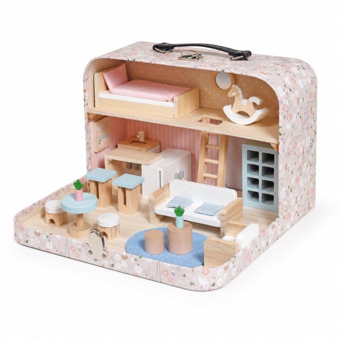 Maison de poupée valise portable - GINGER HOME - GINGER HOME - Bois & carton - Format valise - Rose 30 5x20 5x31 cm
