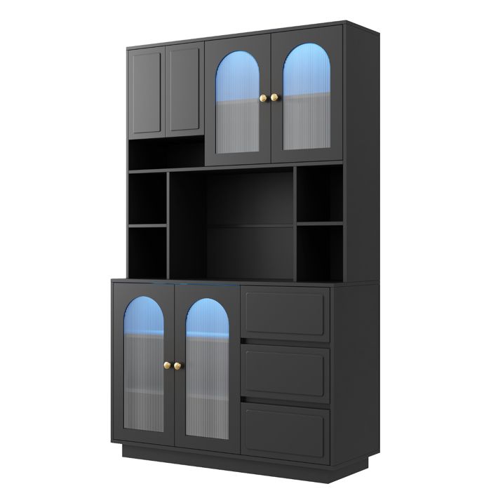Armoire haute buffet avec portes acryliques courbées niches ouvertes LED connectée par APP meuble rangement cuisine salon Armoire haute buffet avec portes acryliques courbées niches ouvertes LED connectée par APP meuble rangement cuisine salon